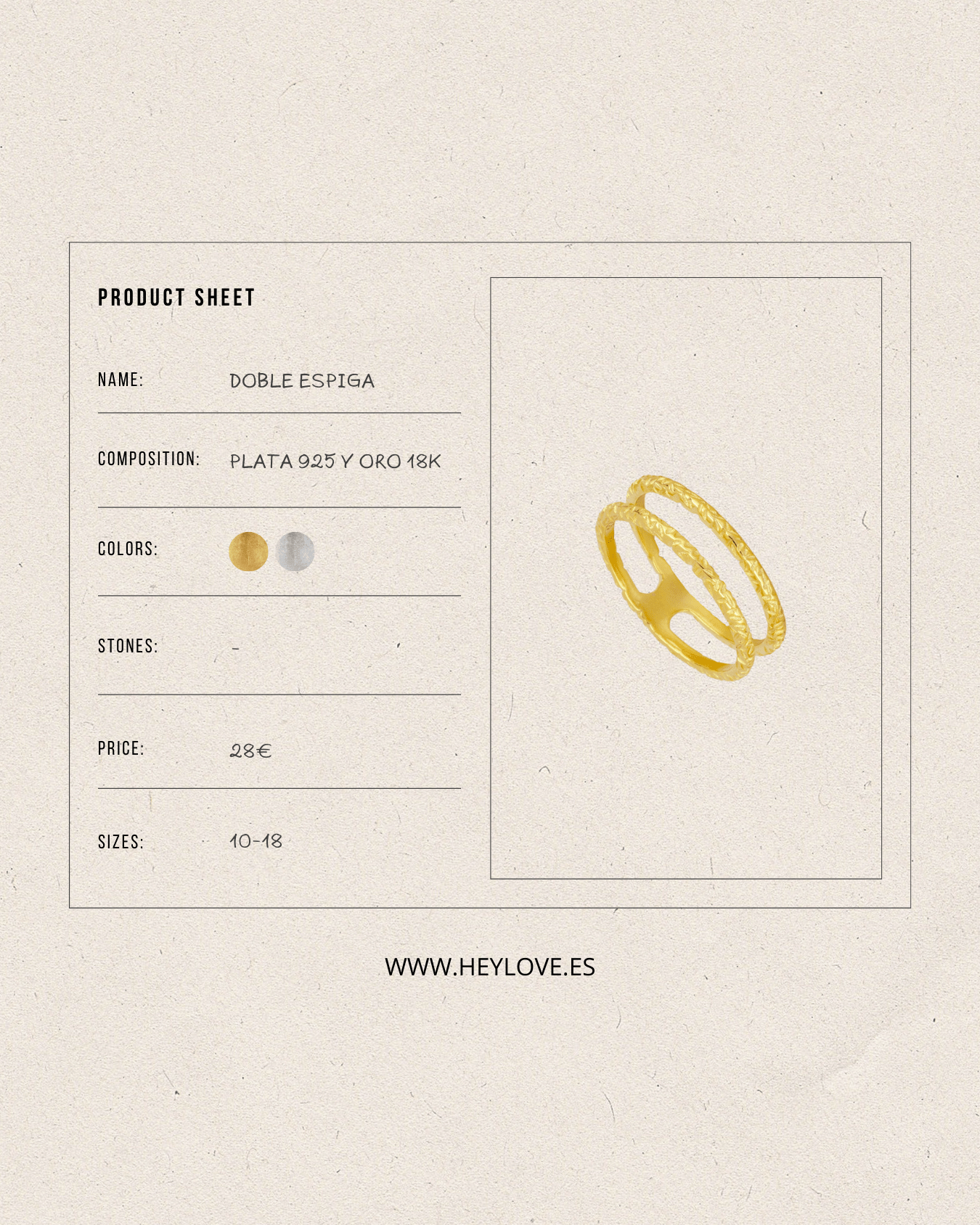 heylove ANILLOS ANILLO DOBLE ESPIGA