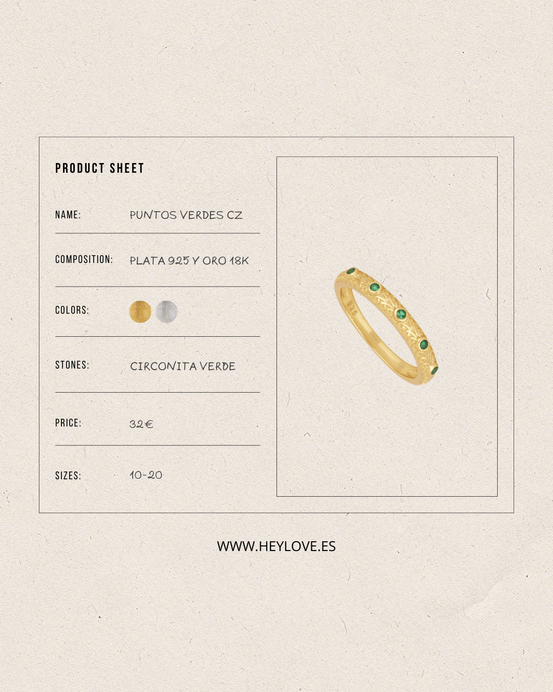 heylove ANILLOS ANILLO PUNTOS VERDES CZ