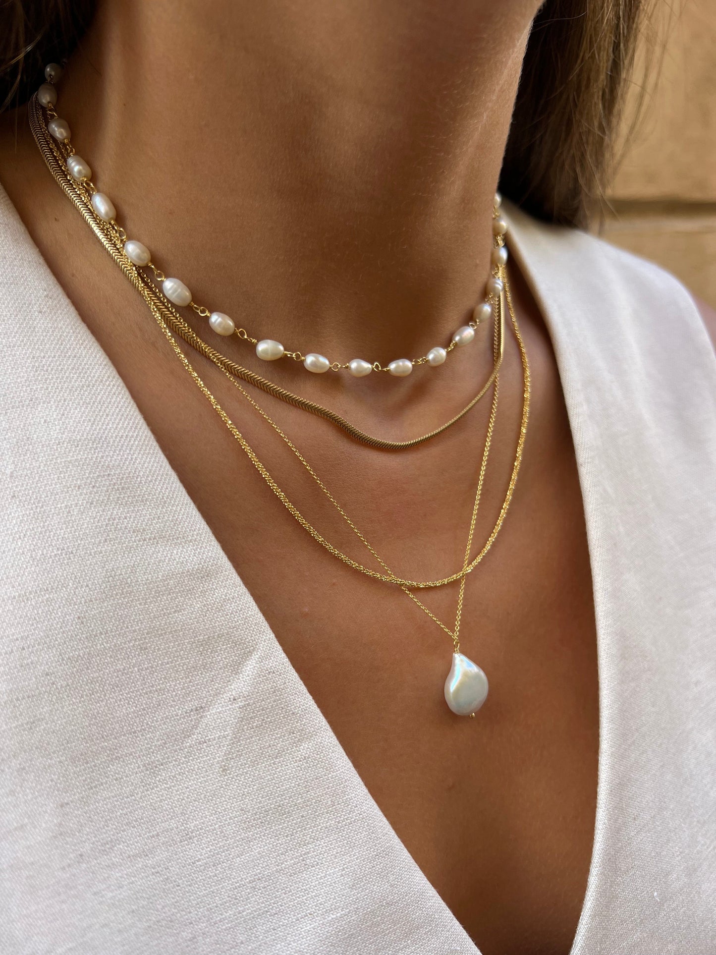 heylove COLLARES COLLAR ROSARIO PERLA OVALADA