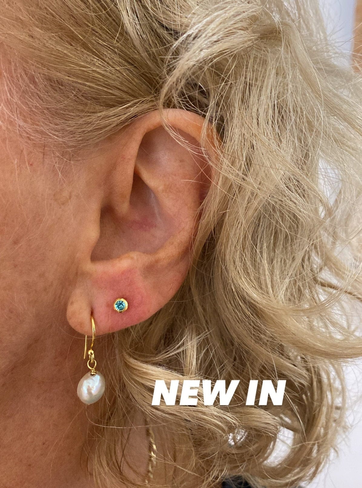 heylove Pendiente primera puesta AGUAMARINA 3 MM ORO