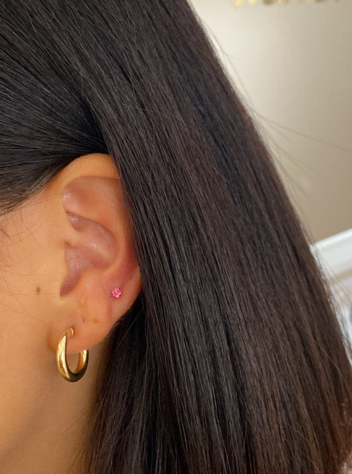 heylove Pendiente primera puesta CRISTAL ROSA 3 MM ORO