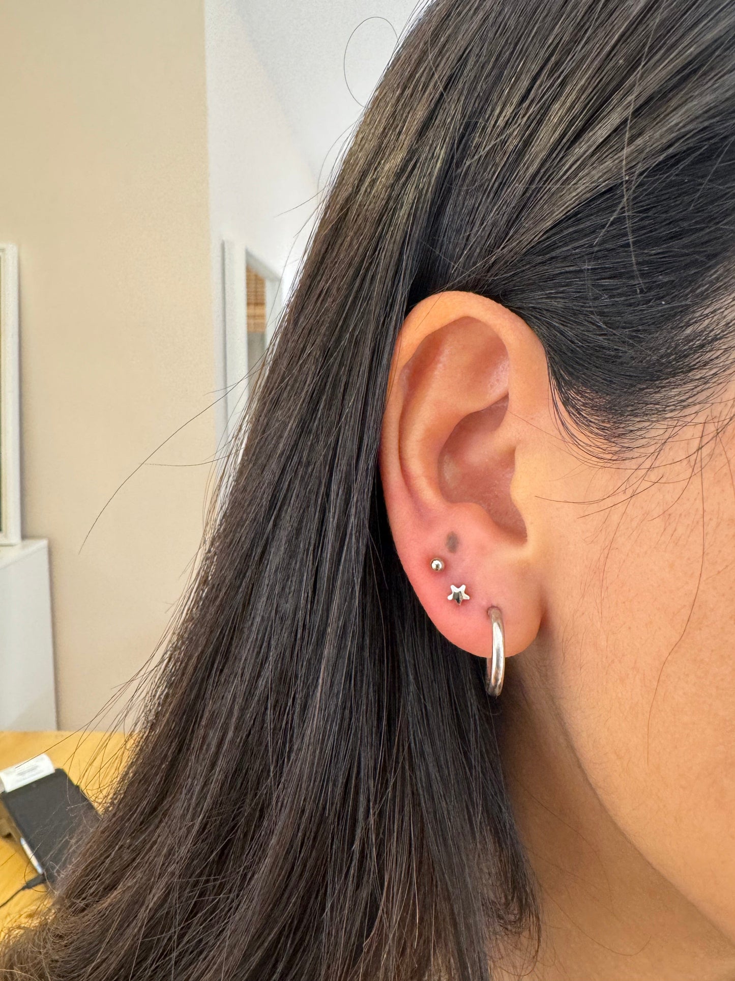 heylove Pendiente primera puesta ESTRELLA 3 MM PLATA