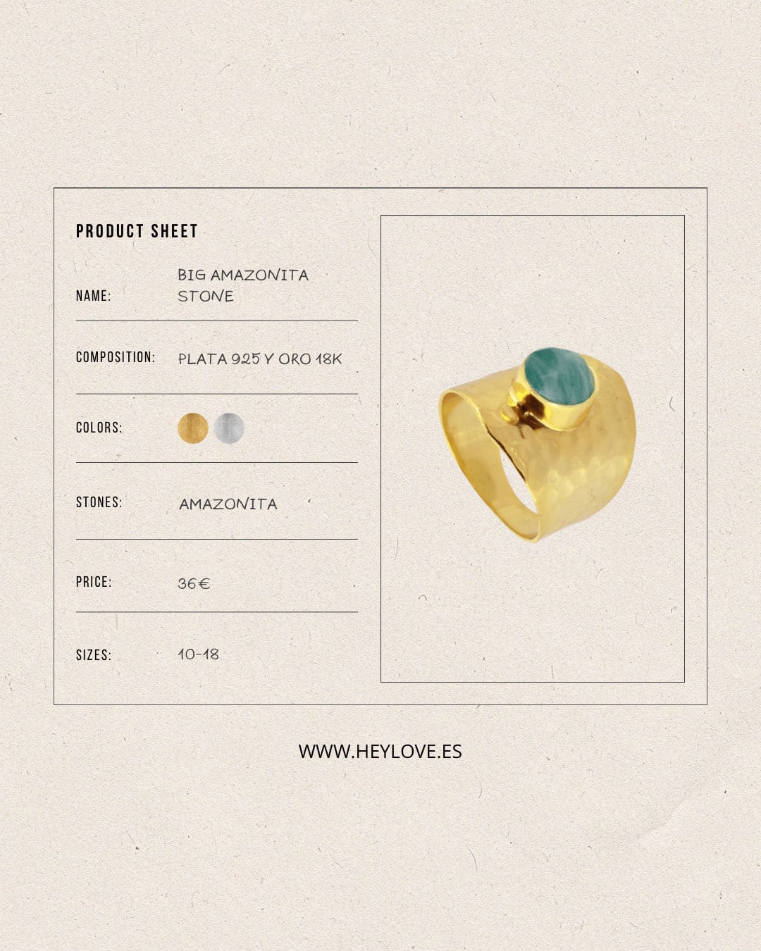 heylove ANILLOS ANILLO BIG AMAZONITA STONE