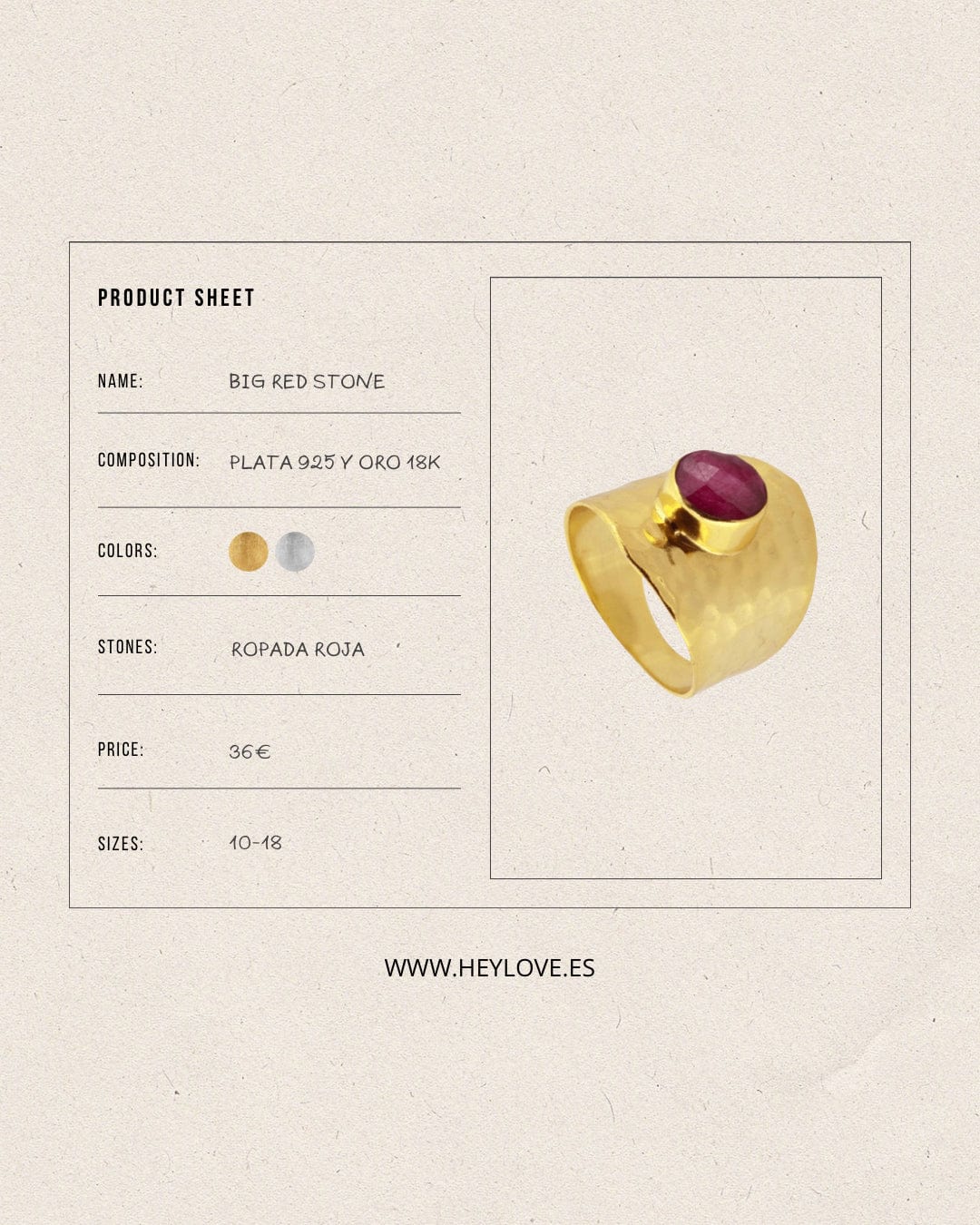 heylove ANILLOS ANILLO BIG RED STONE