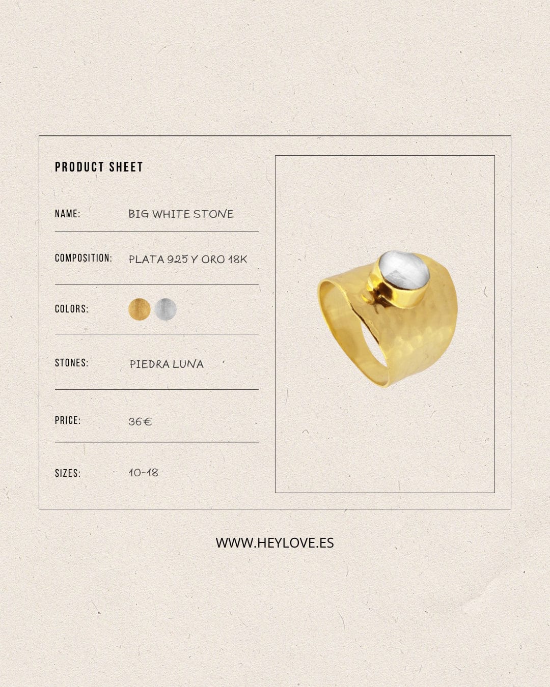 heylove ANILLOS ANILLO BIG WHITE STONE