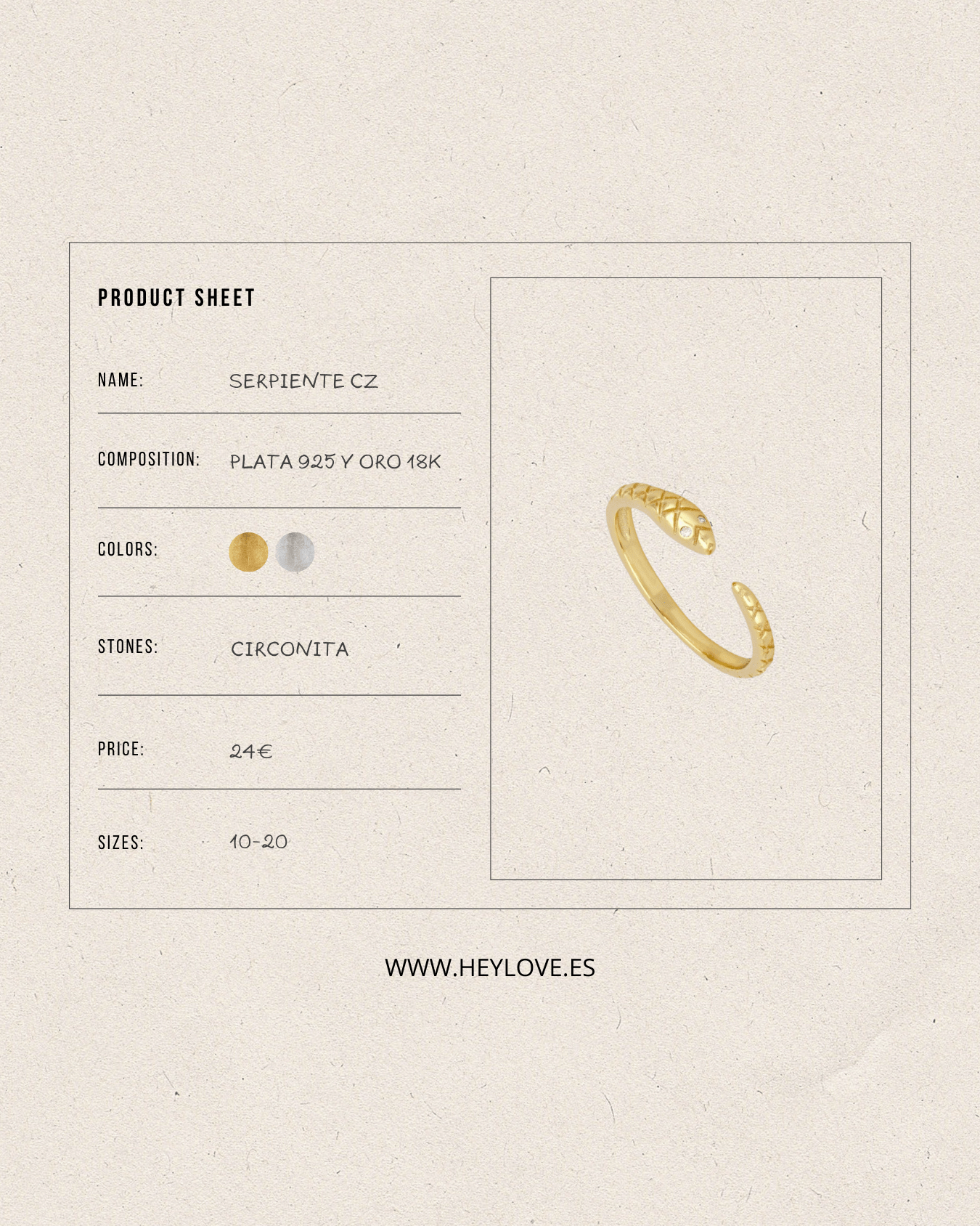 heylove ANILLOS ANILLO SERPIENTE CZ