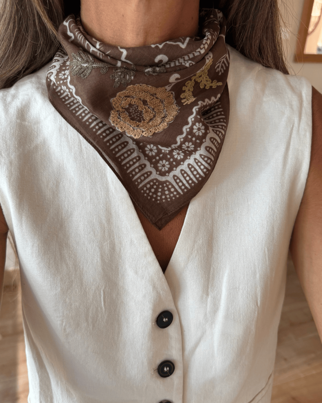 heylove PAÑUELO ALGODON FLORES MARRON
