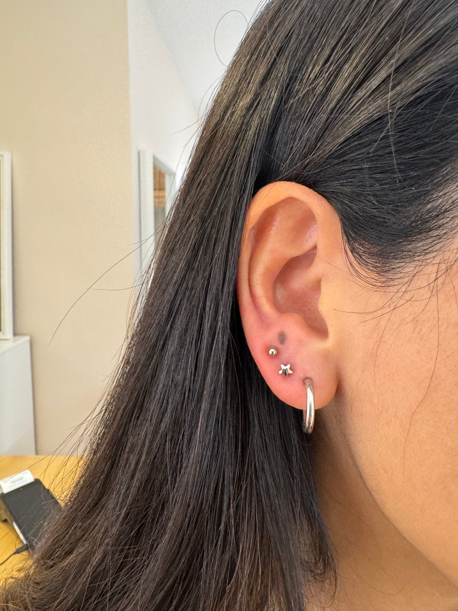 heylove Pendiente primera puesta ESTRELLA 3 MM PLATA