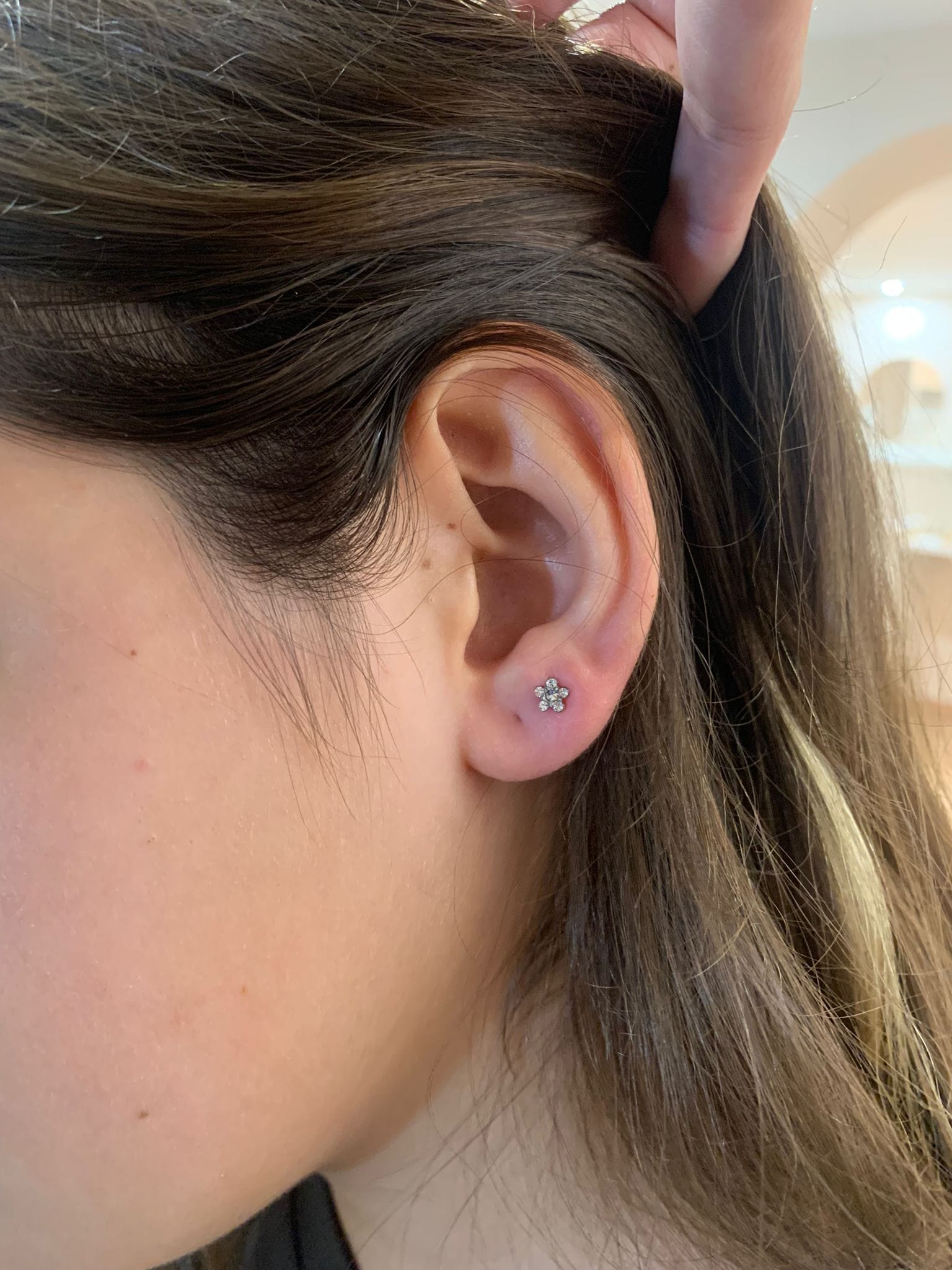 heylove Pendiente primera puesta FLOR CRISTALES 5 MM PLATA