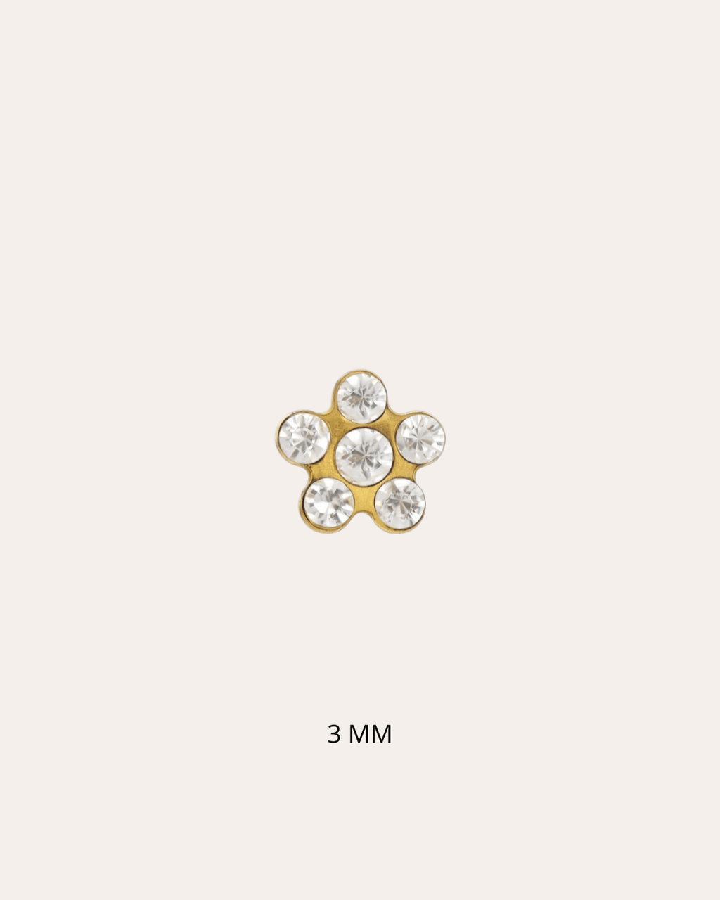 heylove Pendiente primera puesta MINI FLOR CRISTAL BLANCA 3 MM ORO