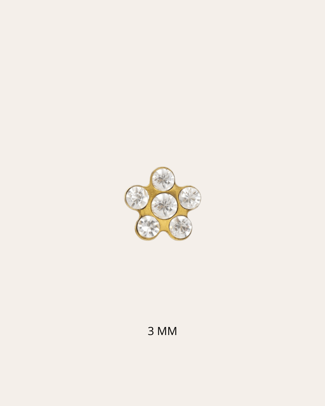 heylove Pendiente primera puesta MINI FLOR CRISTAL BLANCA 3 MM ORO