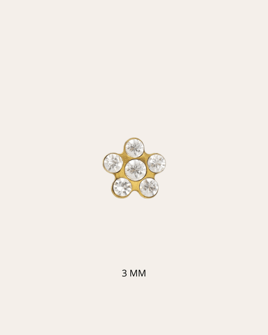 heylove Pendiente primera puesta MINI FLOR CRISTAL BLANCA 3 MM ORO