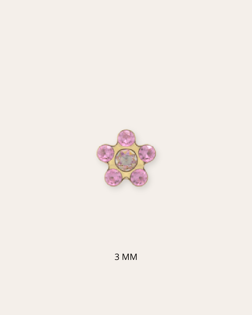 heylove Pendiente primera puesta MINI FLOR CRISTAL ROSE 3 MM ORO