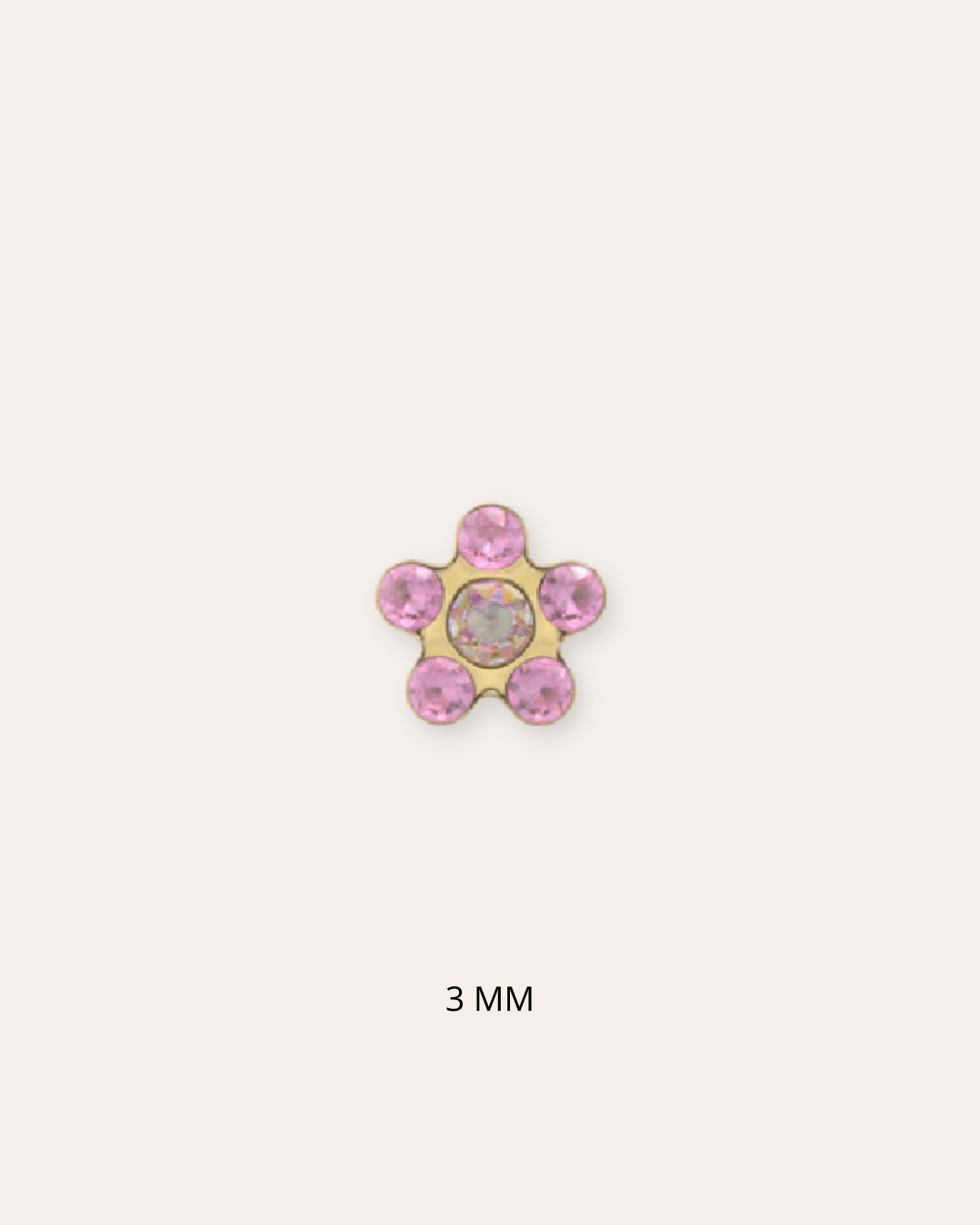 heylove Pendiente primera puesta MINI FLOR CRISTAL ROSE 3 MM ORO