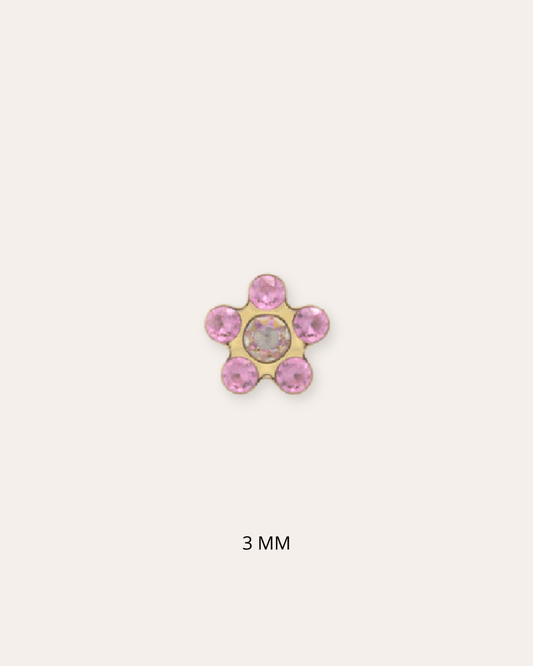 heylove Pendiente primera puesta MINI FLOR CRISTAL ROSE 3 MM ORO