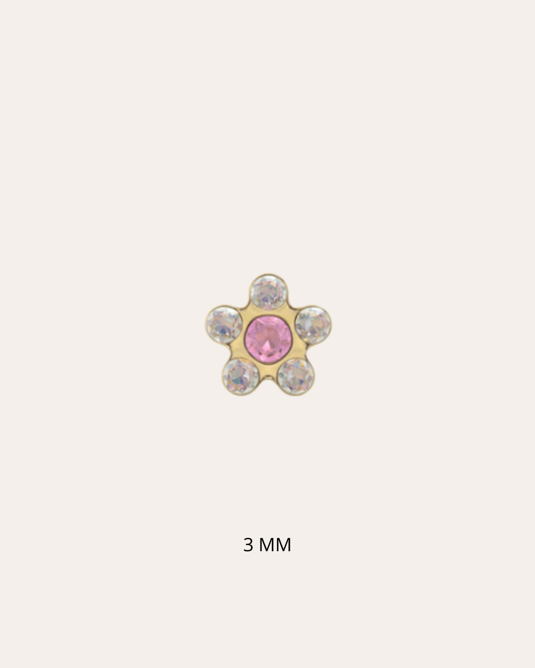 heylove Pendiente primera puesta MINI FLOR CRISTAL Y ROSA 3 MM ORO